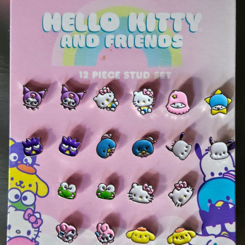 Bundle 3 HK Items for $10: Hello Kitty Silver Stud Earrings Pack of 12 Pairs